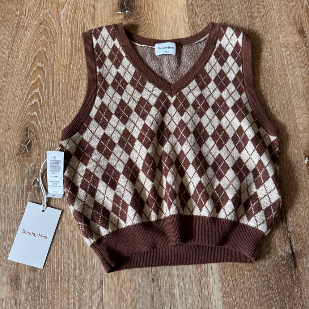 Sunday Best NWT Brown & White Quinn Sweater Sweater Vest Size‎ XS